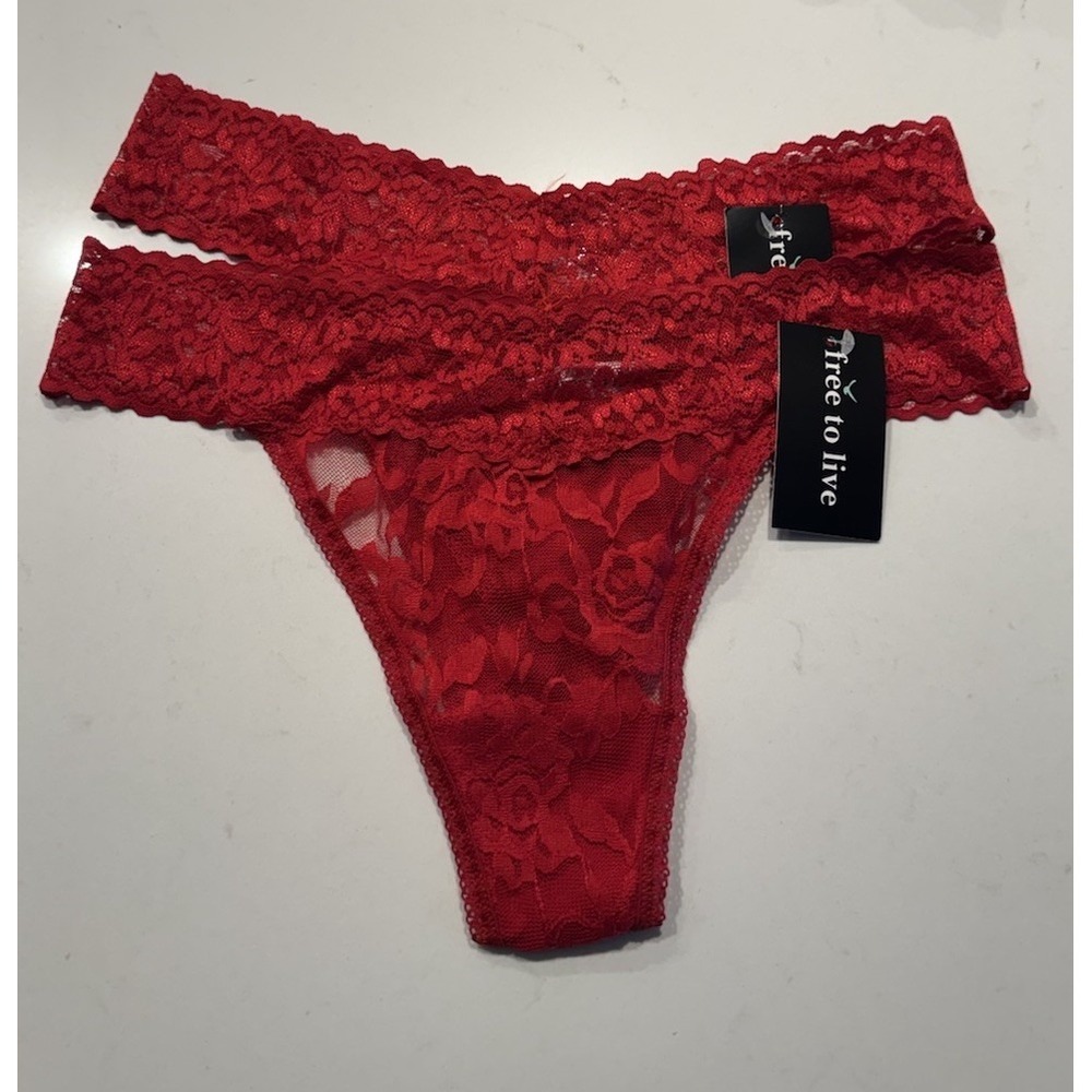 Free To Live Sexy Red Lace Thong Panty Lot Underwear One Size Fits Most Sheer